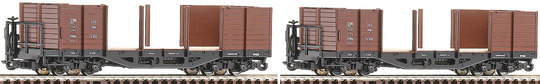 Narrow gauge Two-unit set freight cars with half-stanchions<br /><a href='images/pictures/Roco/34592.jpg' target='_blank'>Full size image</a>